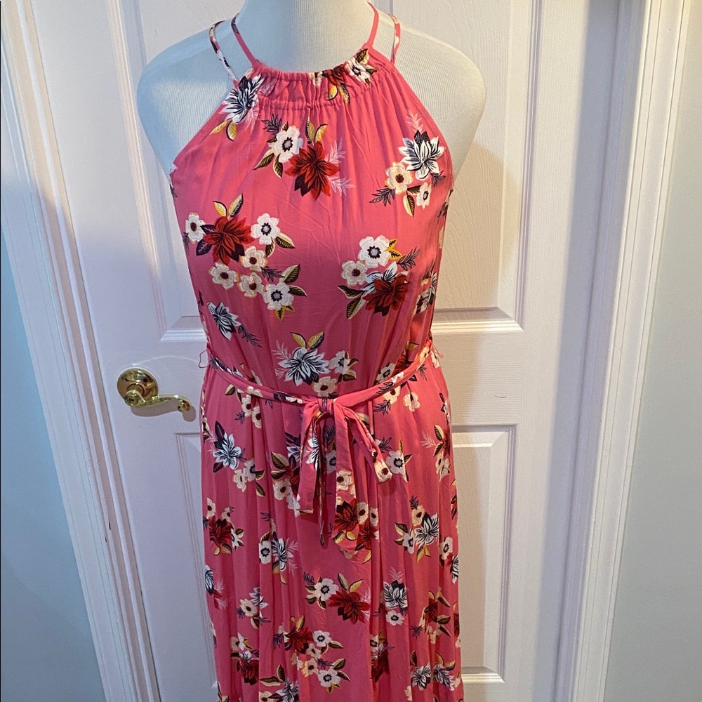 The Loft pink floral maxi dress medium NWT